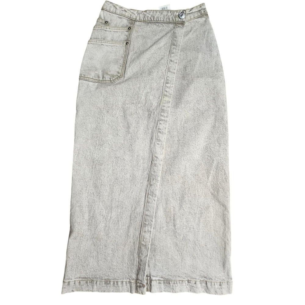 Bimba Y Lola Womens Wrap Asymmetrical Straight Midi Skirt 36 Acid Wash Denim